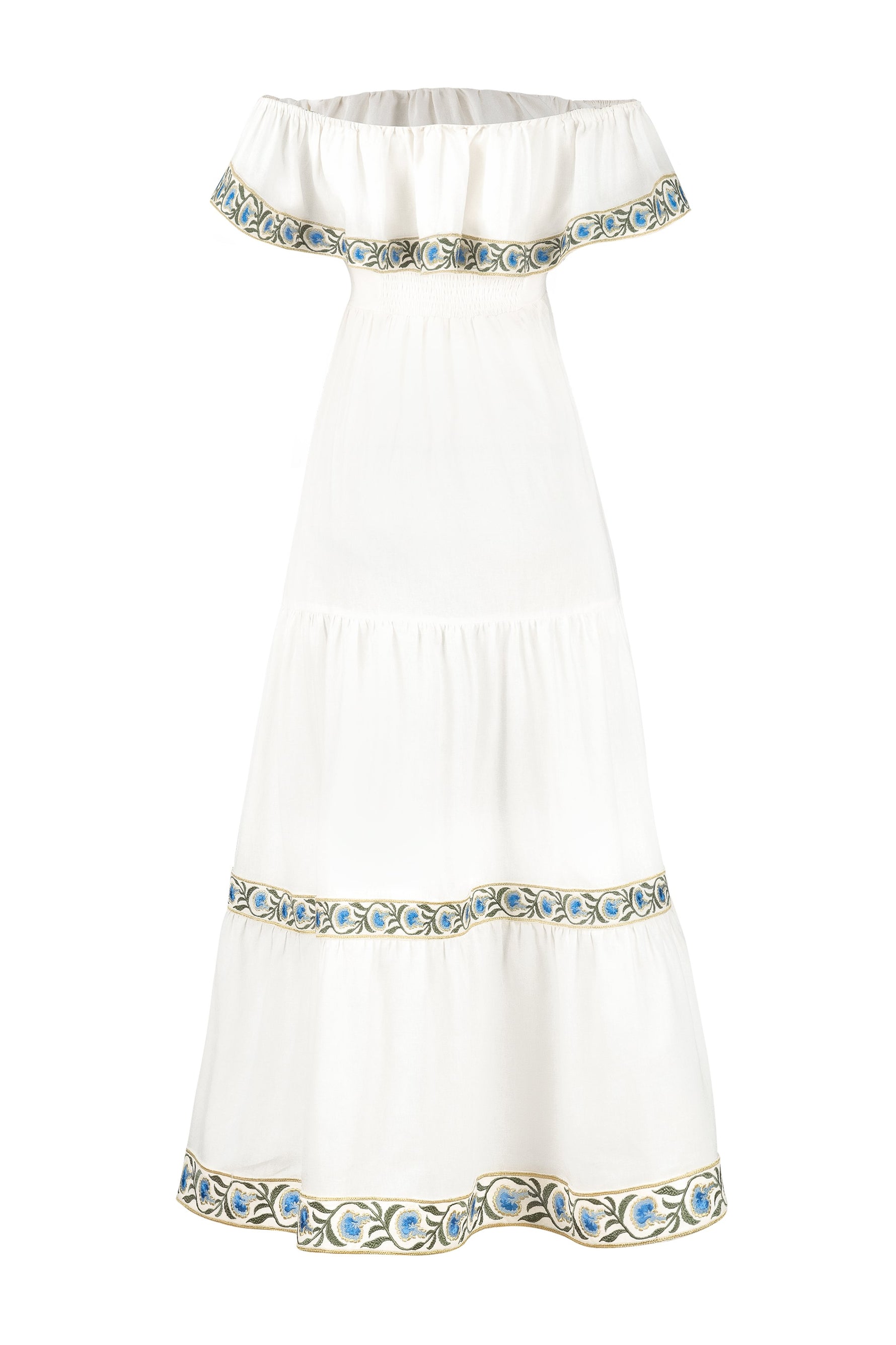 Carnation Ruffle Dress - White & Blue Dresses - Midi Rosewater House - Wholesale SS25 
