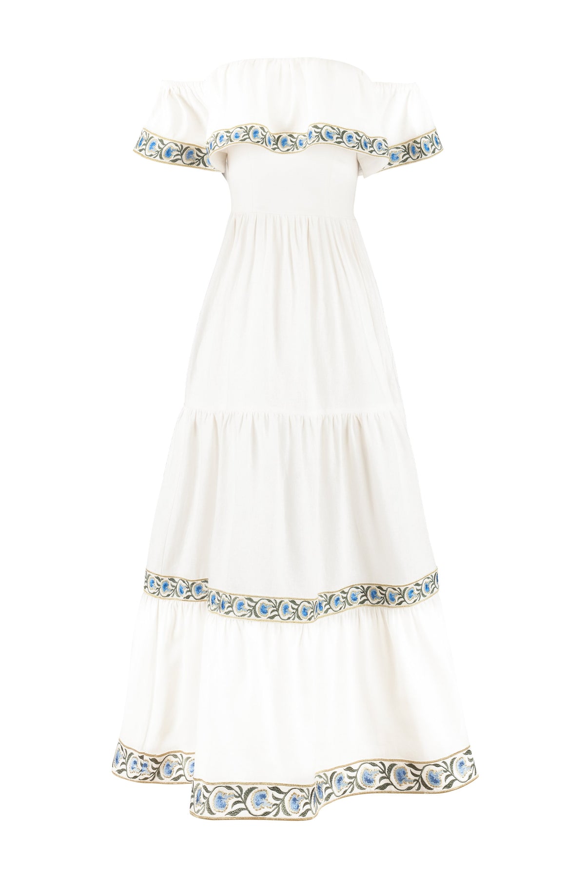 Carnation Ruffle Dress - White & Blue Dresses - Midi Rosewater House - Wholesale SS25 