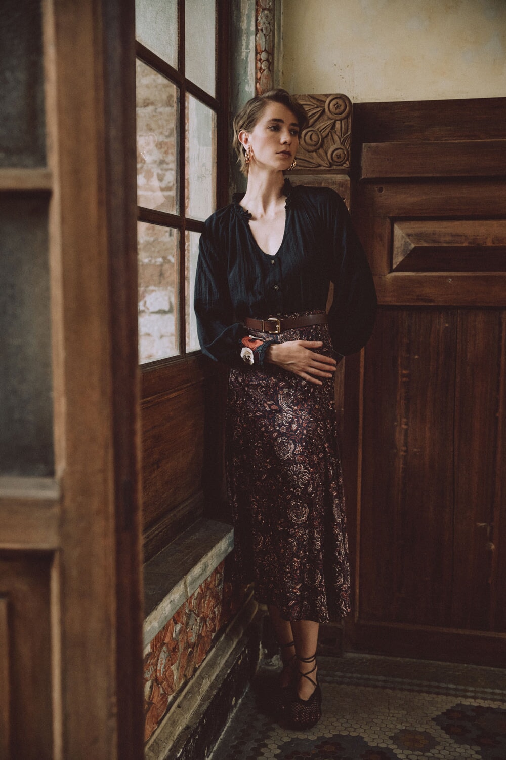 Zoya Skirt - Printed Silk Brown Rosewater House