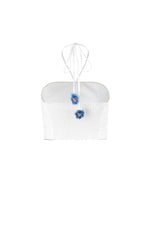 Pansy Bustier - Pansy Embroidered Offwhite & Navy Rosewater House