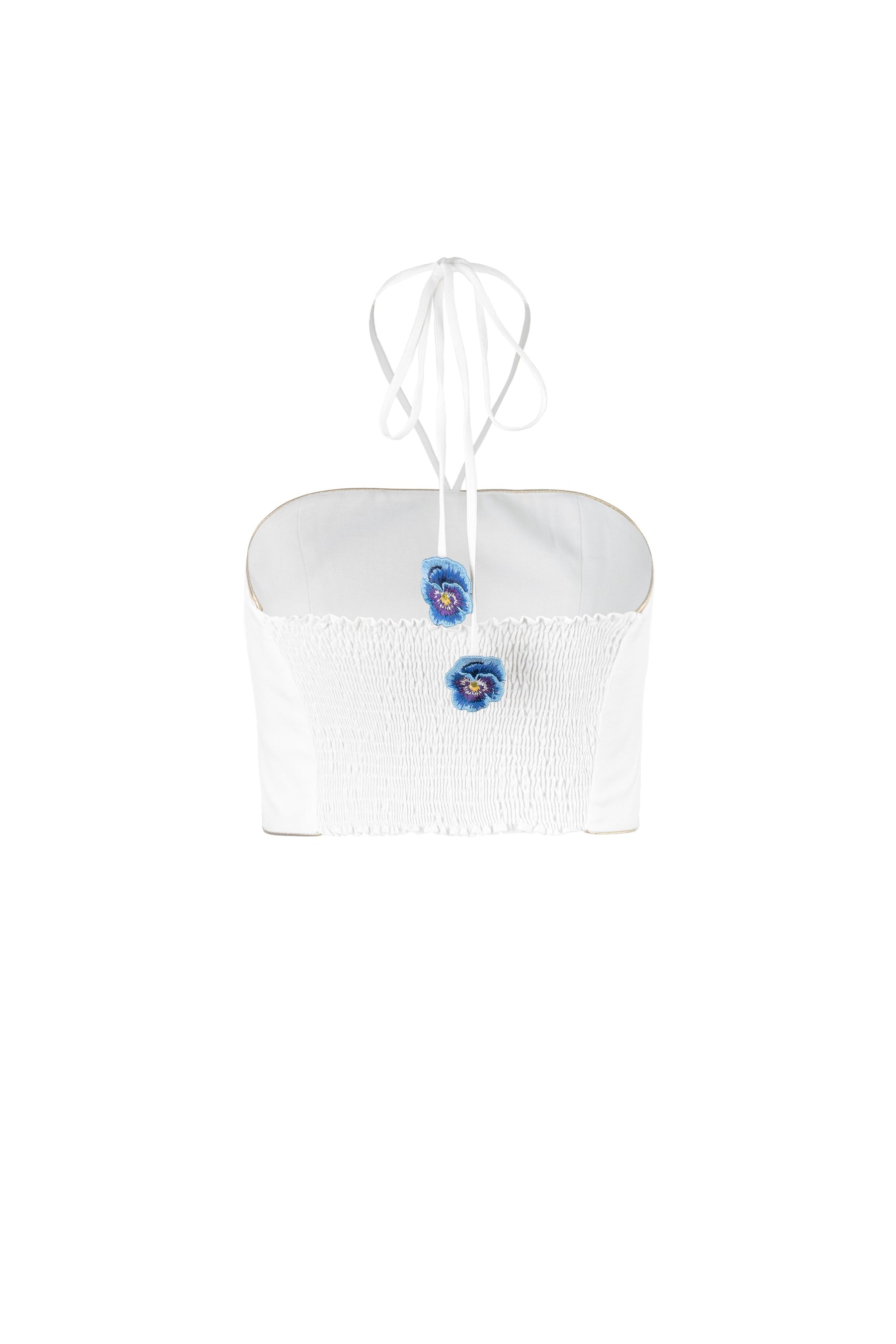 Pansy Bustier - Pansy Embroidered Offwhite & Navy Rosewater House