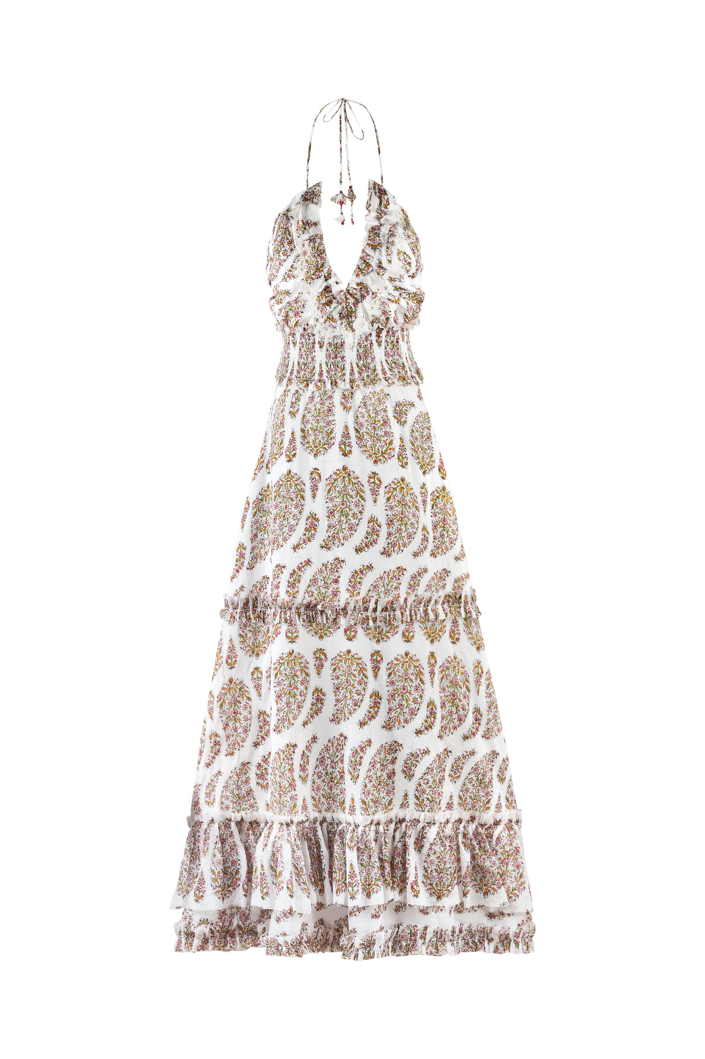 Bahar Ruffle Dress - Pink Paisley Dresses - Formal Rosewater House