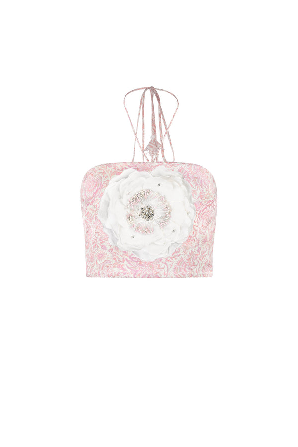 Gol bustier - Printed silk Pink Rosewater House 