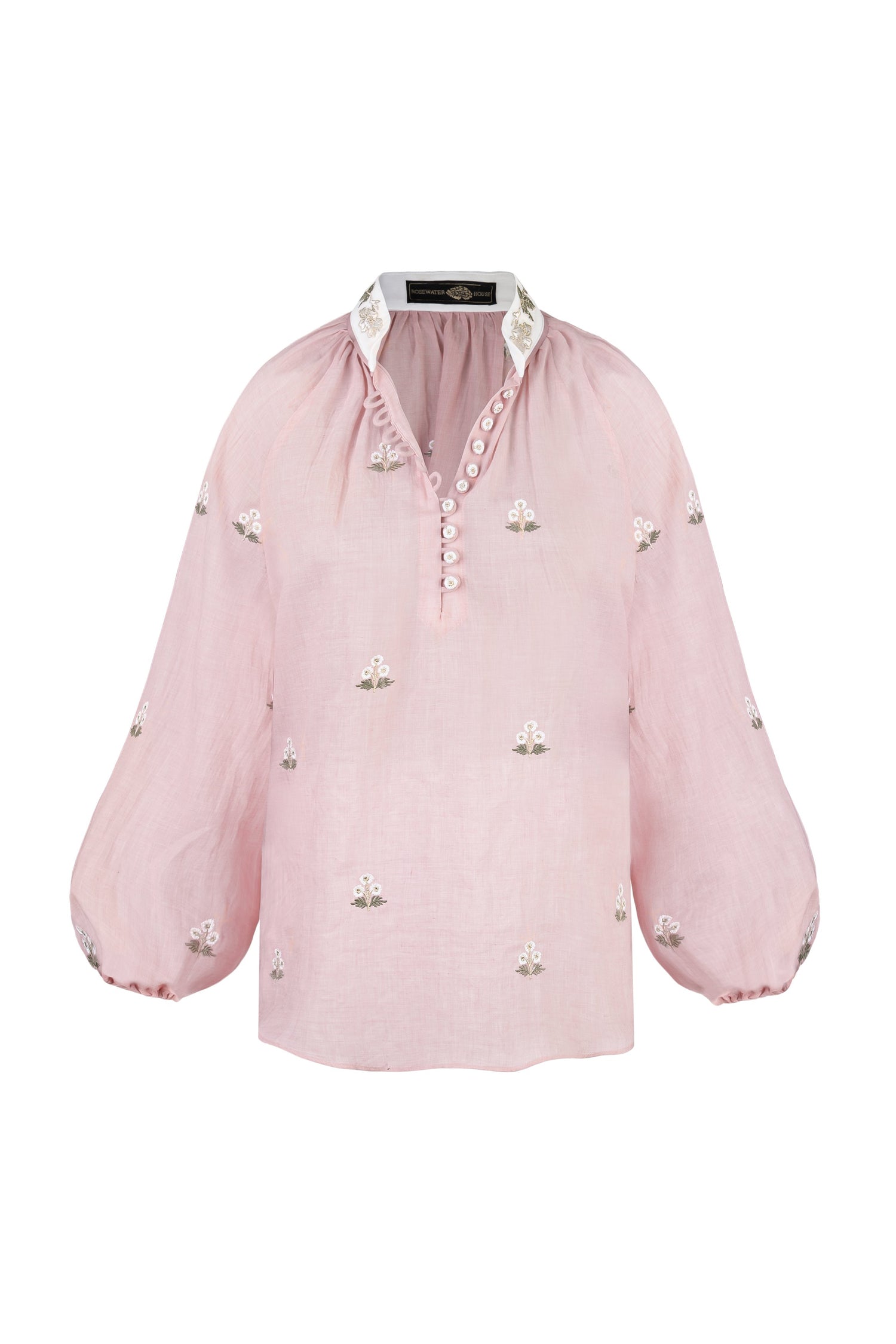 Golnaz Blouse - White on Pink Tops - Blouse Rosewater House 