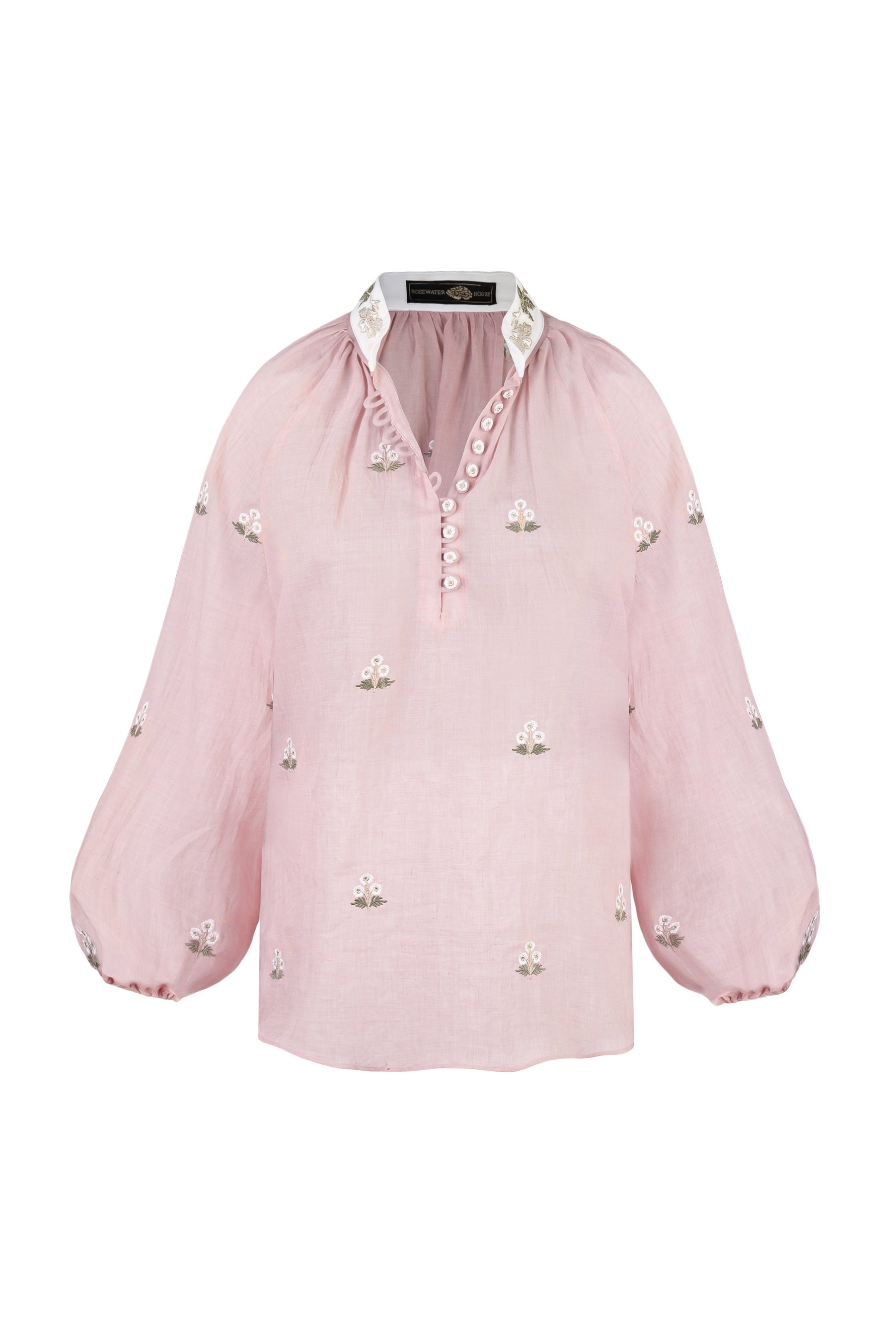 Golnaz Blouse - White on Pink Tops - Blouse Rosewater House 