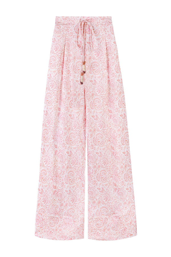 Gina pants - Printed Linen Pink Rosewater House 
