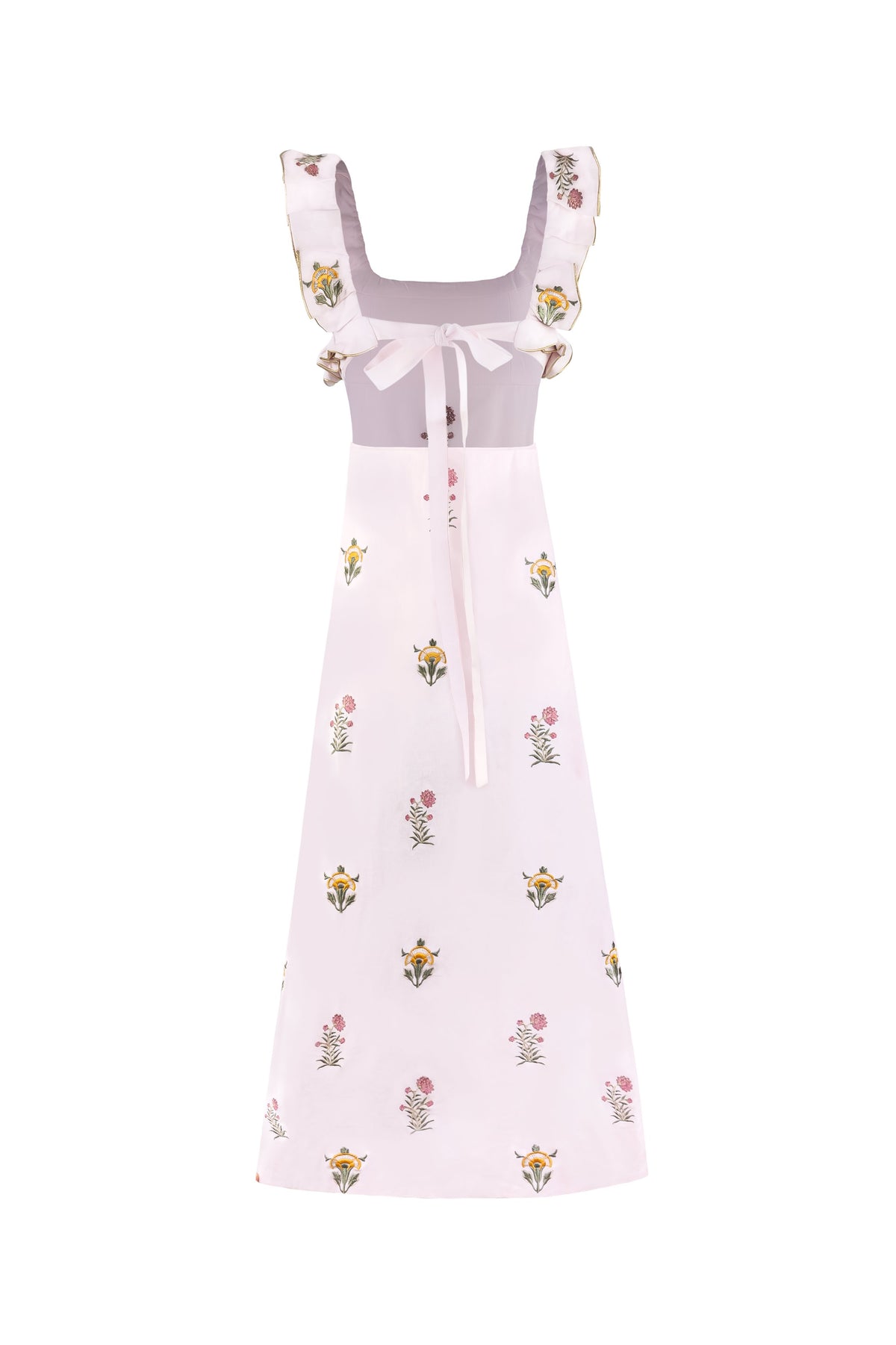 Malika Dress - Fiona Embroidery Pink & Yellow & Pink Dresses - Midi Rosewater House