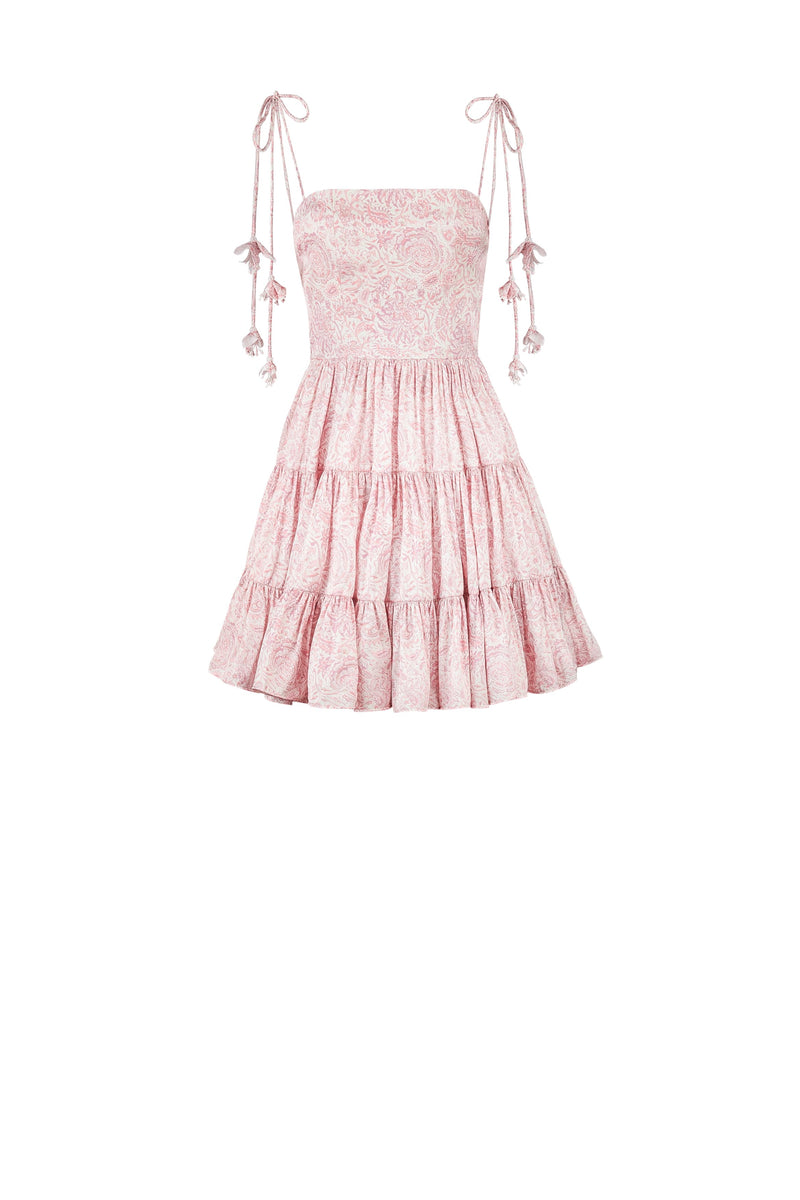 Sara Mini Dress - Printed Silk Pink Rosewater House 