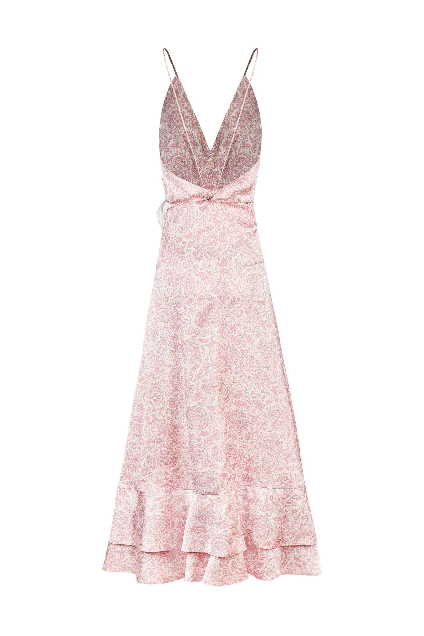 Shiraz Ruffle Dress - Printed Silk Pink Dresses - Midi Rosewater House