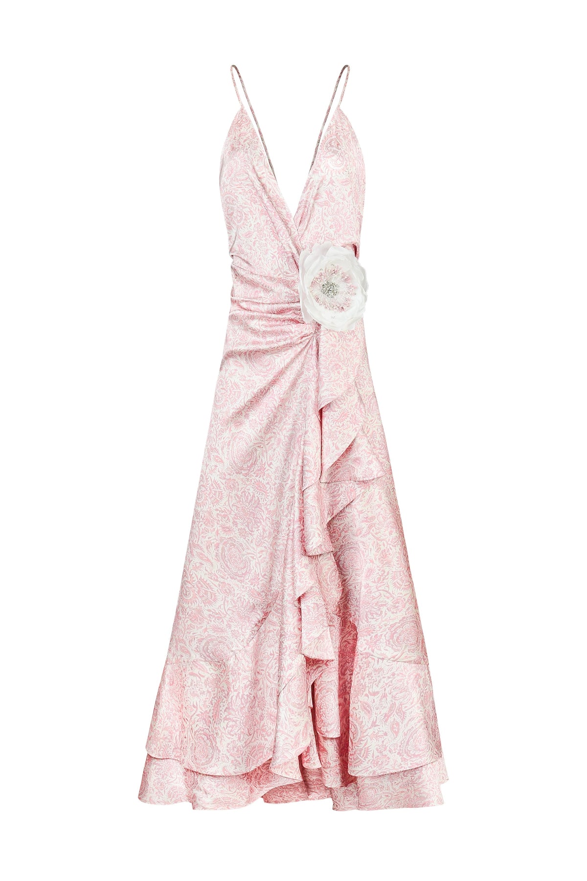 Shiraz Ruffle Dress - Printed Silk Pink Dresses - Midi Rosewater House
