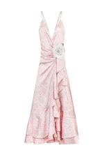 Shiraz Ruffle Dress - Printed Silk Pink Dresses - Midi Rosewater House