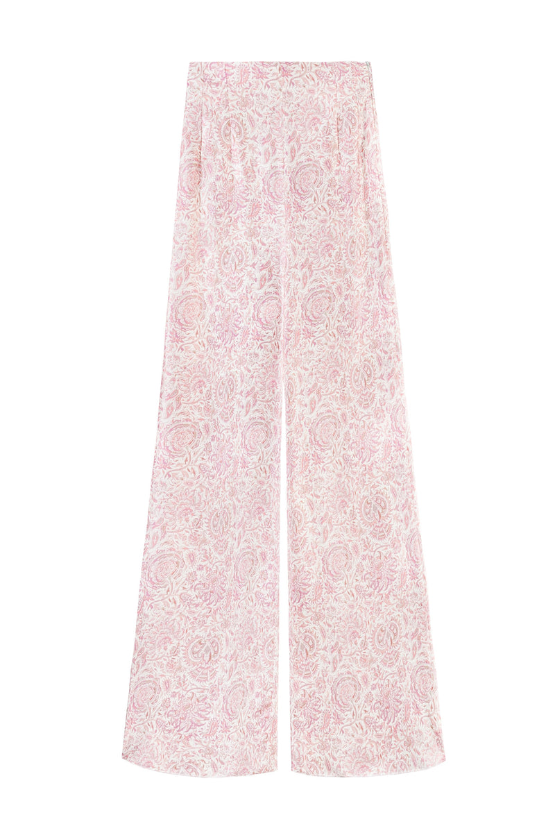 Raha Pants - Printed Silk Pink Rosewater House 