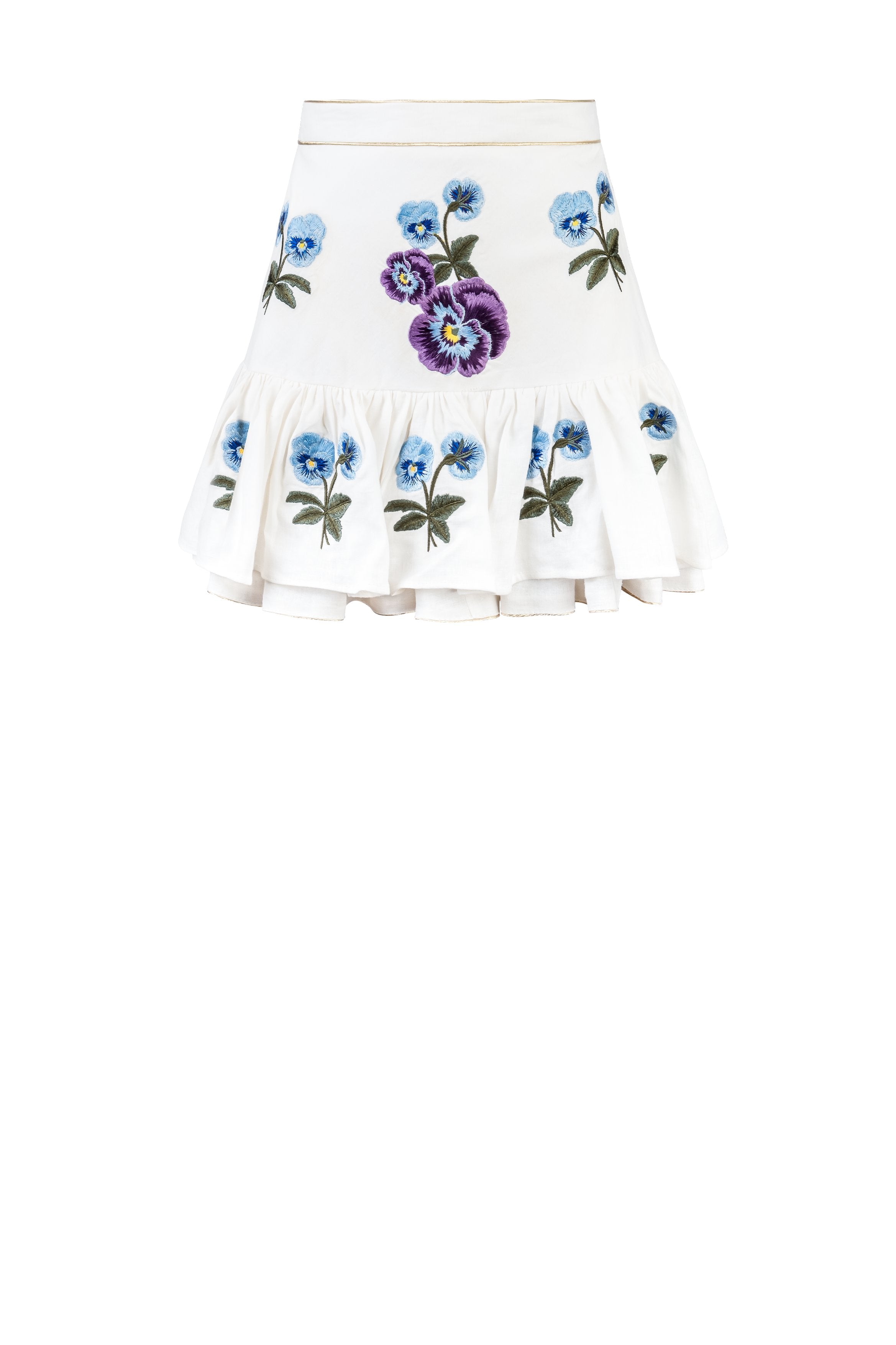 Pipa Mini Skirt - Pansy Embroidered Offwhite & Navy Rosewater House