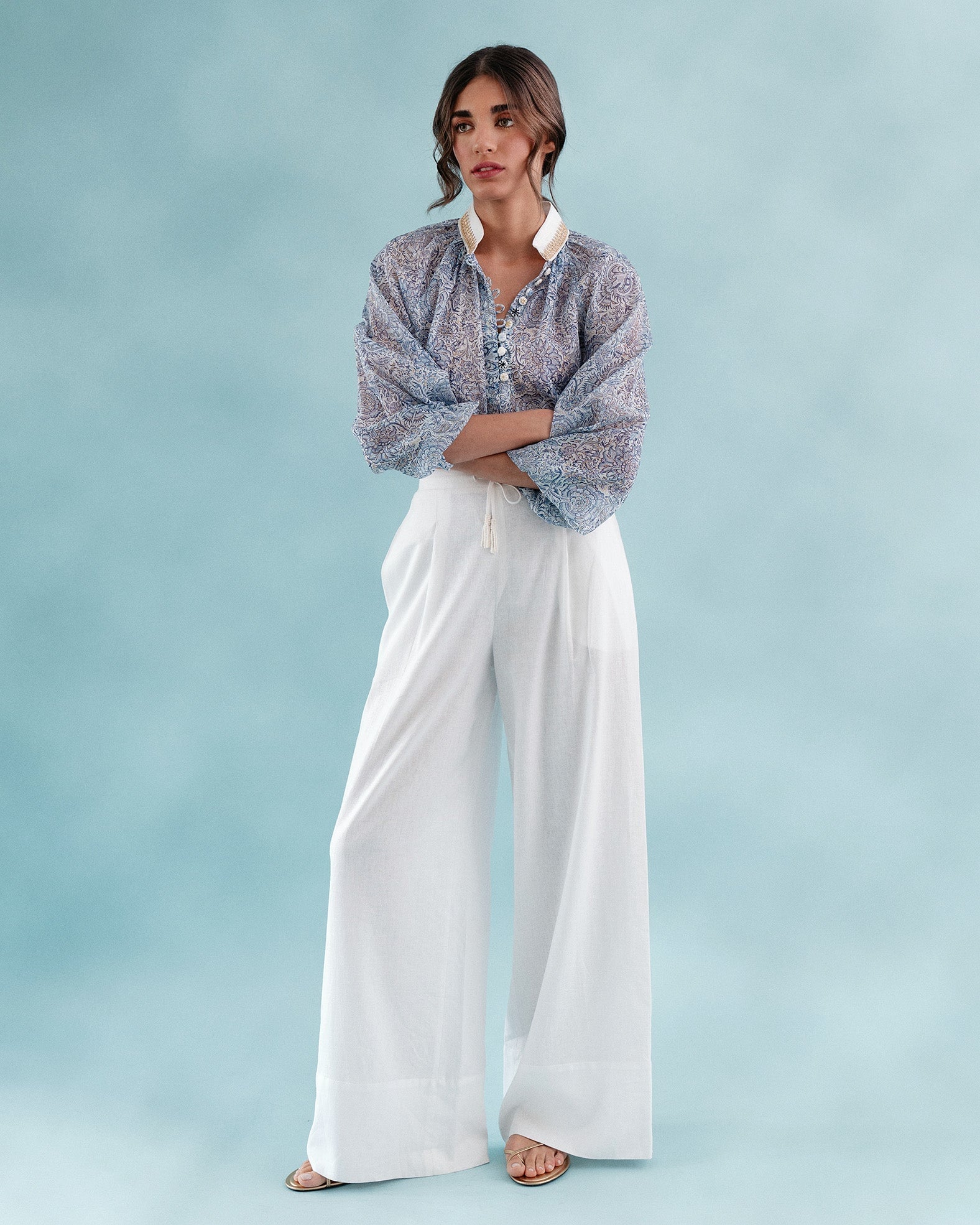 Golab Blouse - Blue Iris Tops - Blouse Rosewater House