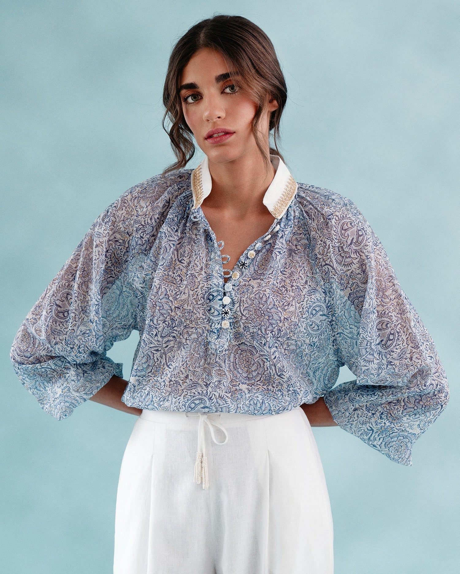 Golab Blouse - Blue Iris Tops - Blouse Rosewater House