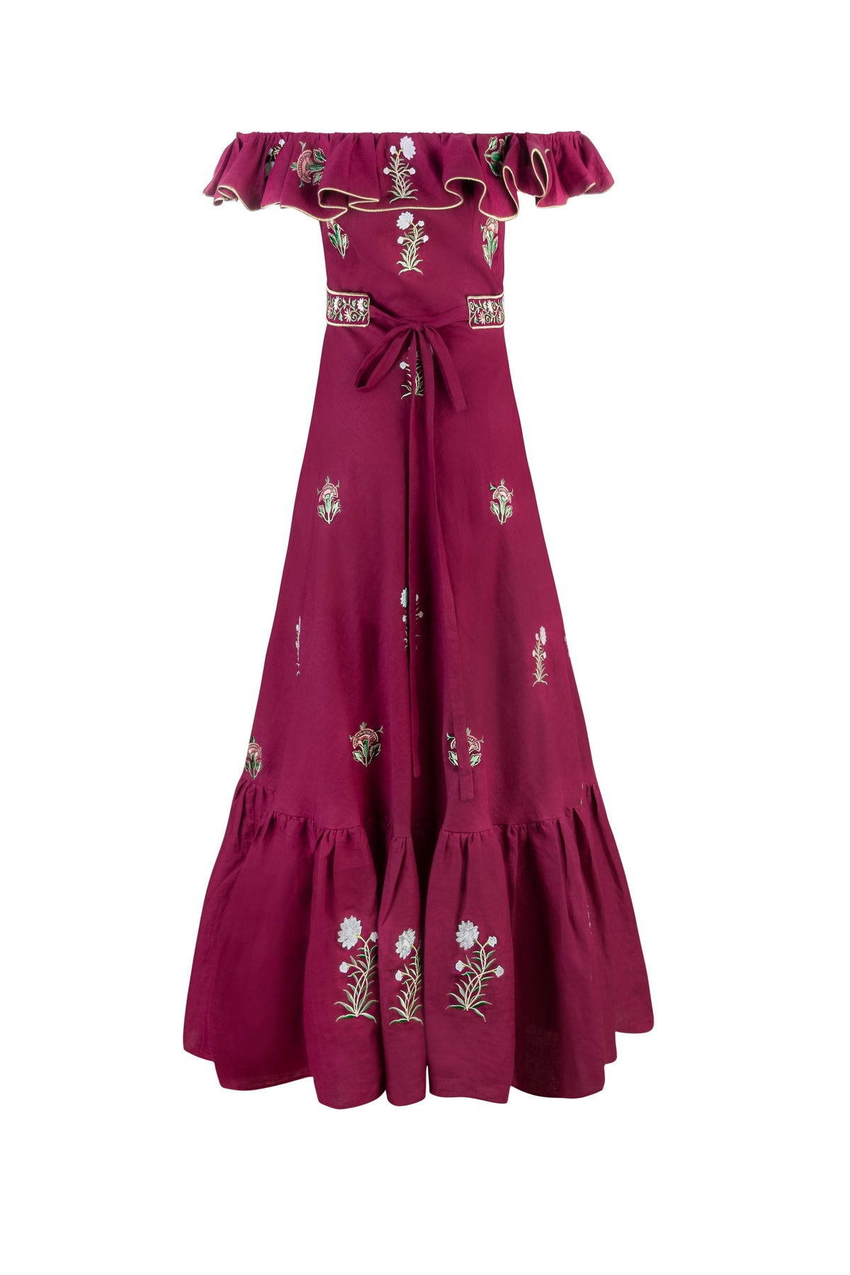 Malika Maxi Dress - Fiona Embroidery White & Raspberry Dresses - Maxi Rosewater House