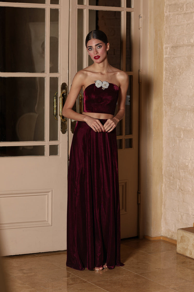 Rosa Embellished Bustier - Burgundy Tops - Bustier & Embroidered Rosewater House 