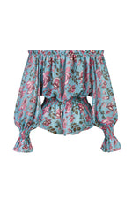 Golshan Blouse - Golestan Printed Chiffon Turquoise Tops - Blouse Rosewater House 