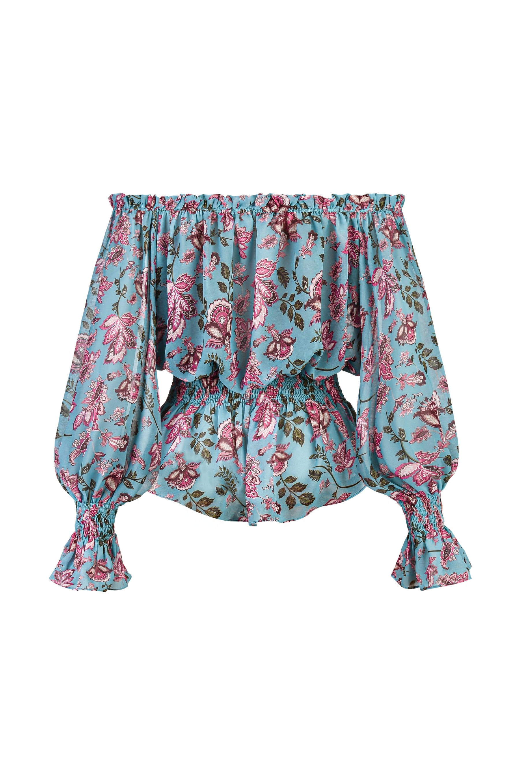 Golshan Blouse - Golestan Printed Chiffon Turquoise Tops - Blouse Rosewater House 
