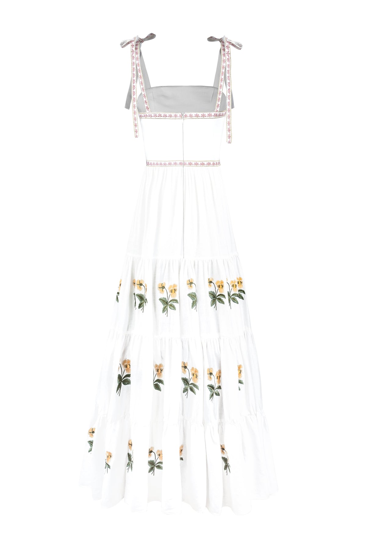 Tara Maxi Dress - Pansy Embroidered Offwhite & Yellow Dresses - Formal Rosewater House