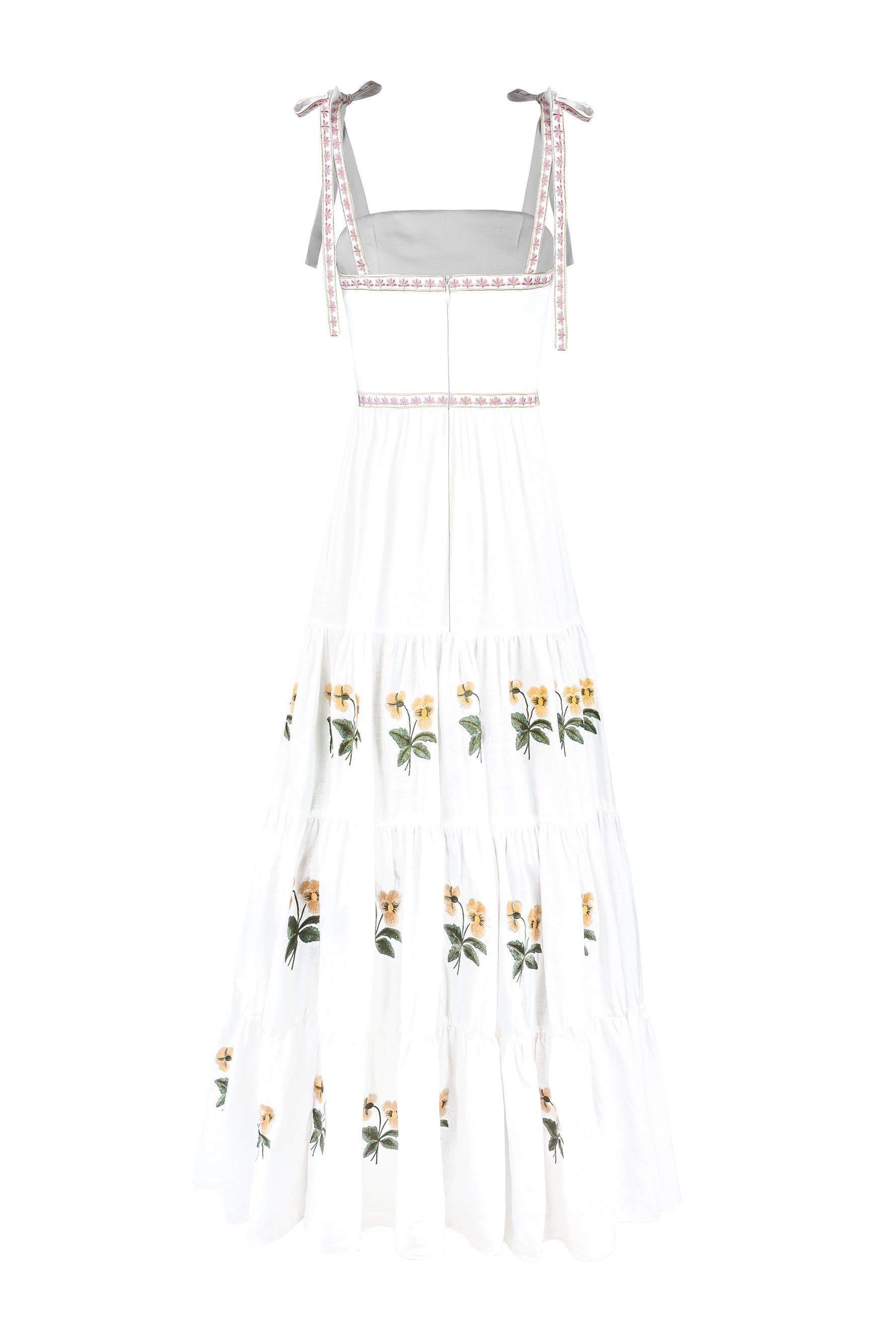 Tara Maxi Dress - Pansy Embroidered Offwhite & Yellow Dresses - Formal Rosewater House