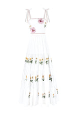Tara Maxi Dress - Pansy Embroidered Offwhite & Yellow Dresses - Formal Rosewater House