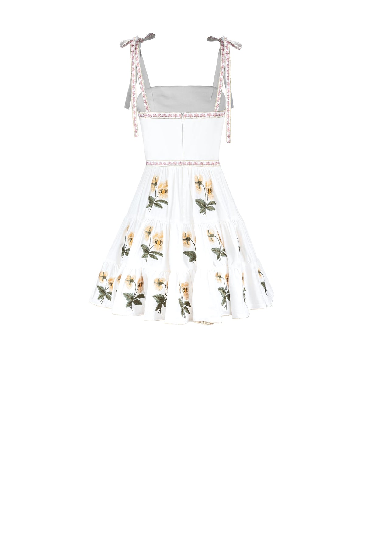Tara Mini Dress - Pansy Embroidered Offwhite & Yellow Dresses - Formal Rosewater House