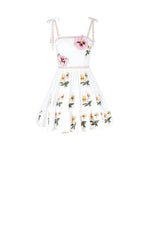 Tara Mini Dress - Pansy Embroidered Offwhite & Yellow Dresses - Formal Rosewater House