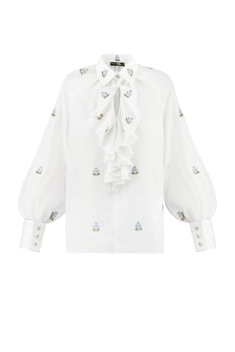 Naz Blouse - White & Blue Rosewater House 