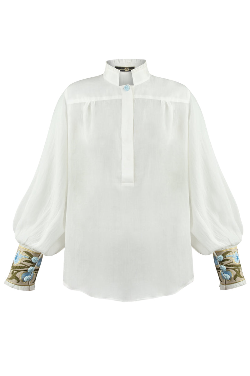 Carnation Blouse - White & Blue Tops - Blouse Rosewater House 