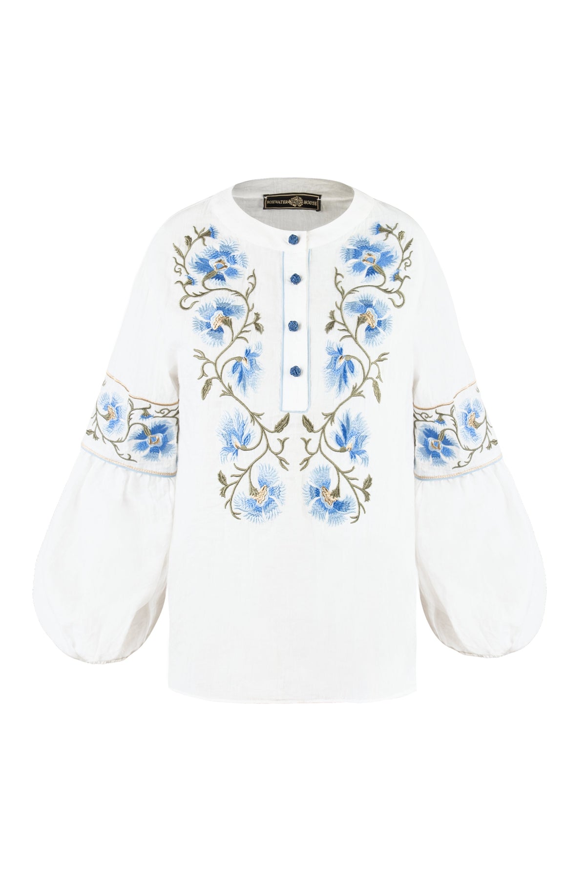Lola Blouse - Lola Embroidered White & Blue Tops - Blouse Rosewater House 