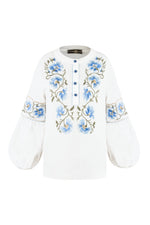 Lola Blouse - Lola Embroidered White & Blue Tops - Blouse Rosewater House 