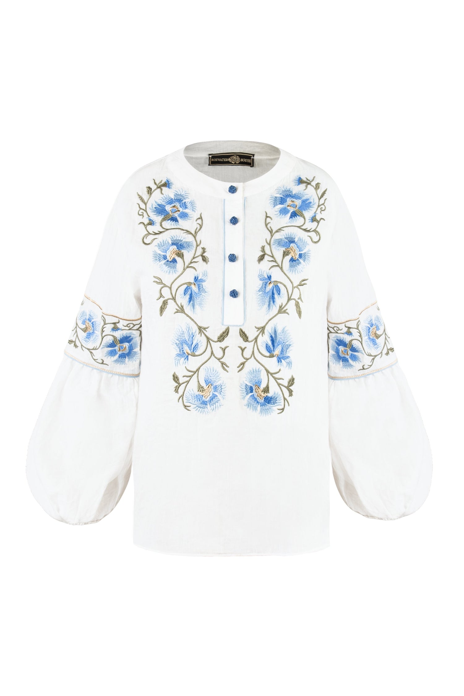 Lola Blouse - Lola Embroidered White & Blue Tops - Blouse Rosewater House 