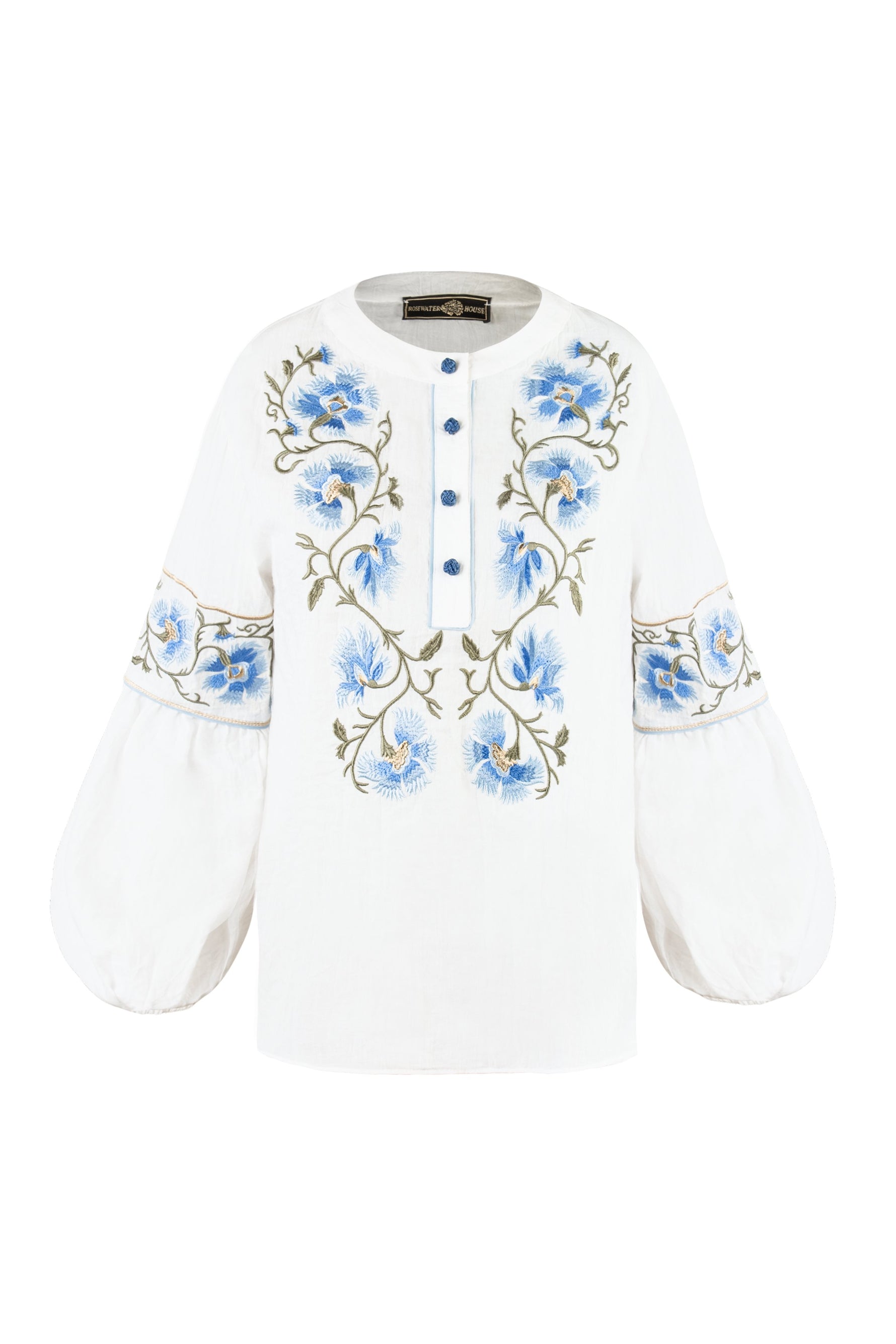 Lola Blouse - Lola Embroidered White & Blue Tops - Blouse Rosewater House 