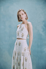 Gilda skirt - Lilium Embroidered Offwhite & Yellow Bottoms - Skirts Rosewater House