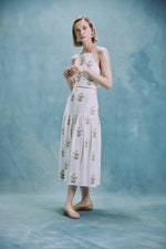 Gilda skirt - Lilium Embroidered Offwhite & Yellow Bottoms - Skirts Rosewater House