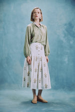Gilda skirt - Lilium Embroidered Offwhite & Yellow Bottoms - Skirts Rosewater House