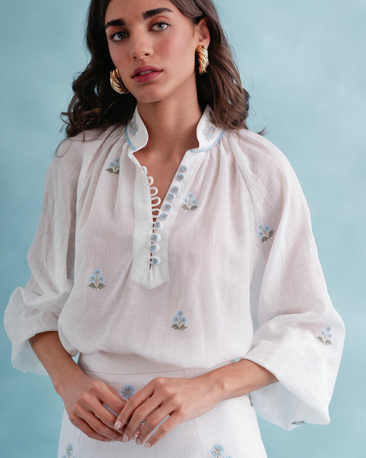 Golnaz Blouse - Blue & White Tops - Blouse Rosewater House