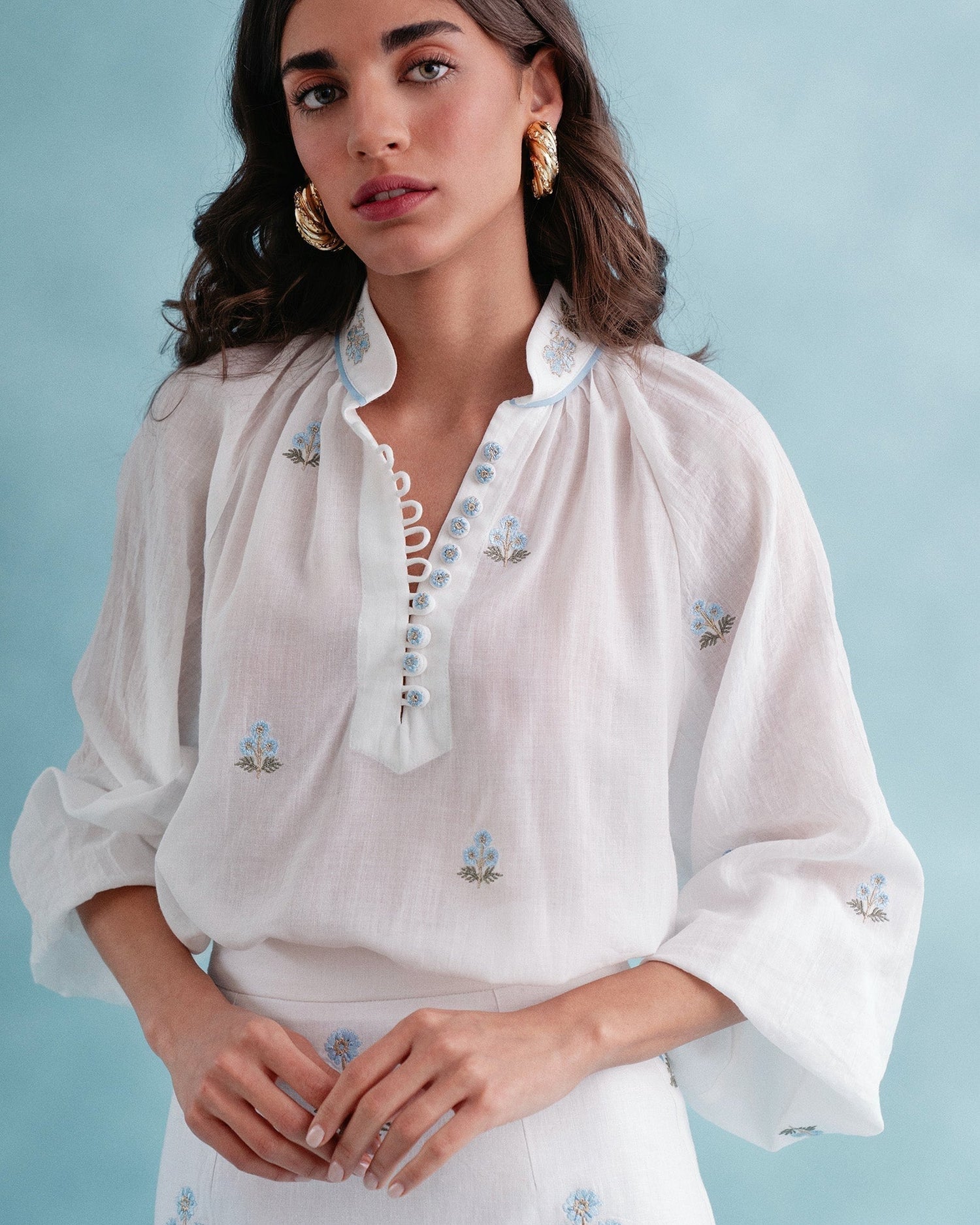 Golnaz Blouse - Blue & White Tops - Blouse Rosewater House