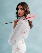 Yalda skirt - Naz Embroidered Offwhite & Pink Bottoms - Skirts Rosewater House