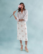 Yalda skirt - Naz Embroidered Offwhite & Pink Bottoms - Skirts Rosewater House
