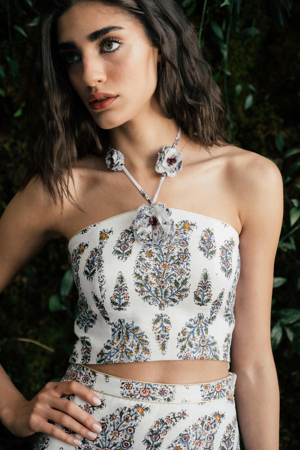 Hava Bustier - Paisley Ghalamkar Tops - Bustier & Embroidered Rosewater House 