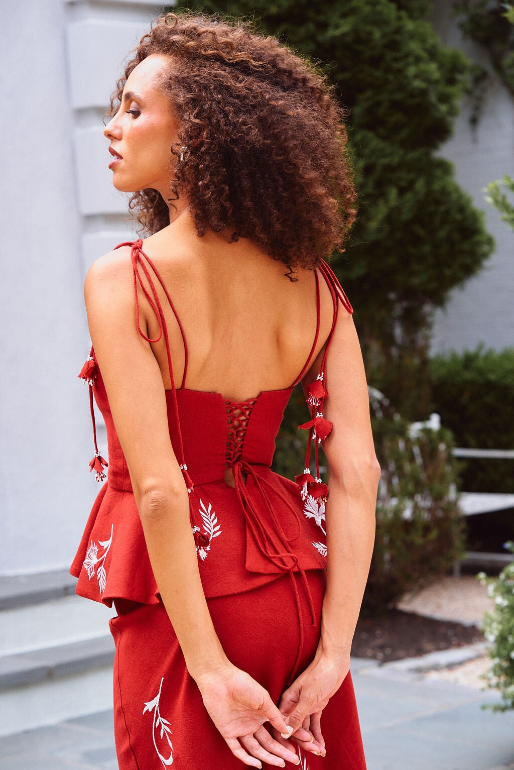 Lily Top - Deep Red & Ivory Tops - Bustier & Embroidered Rosewater House