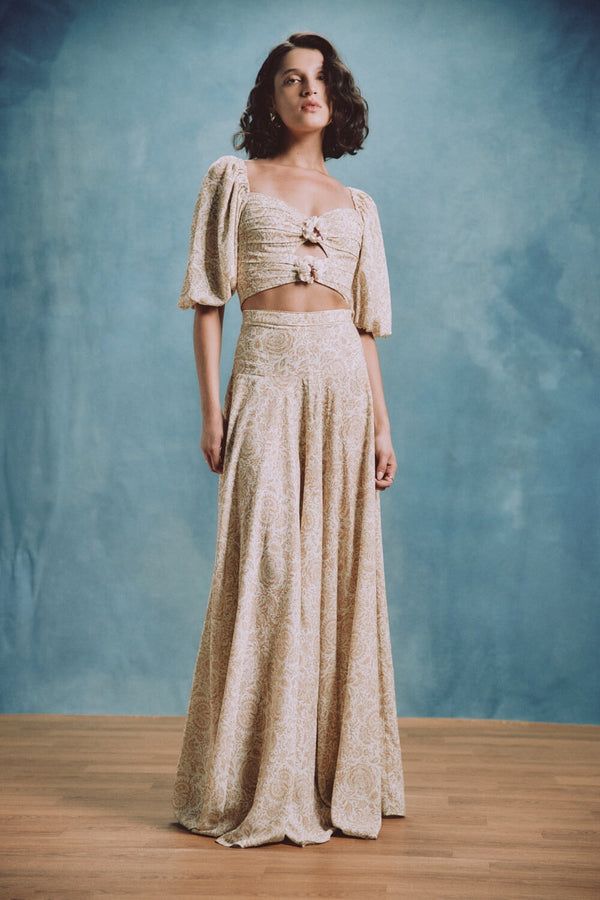 Rosa Top - Printed Chiffon Creme Rosewater House 