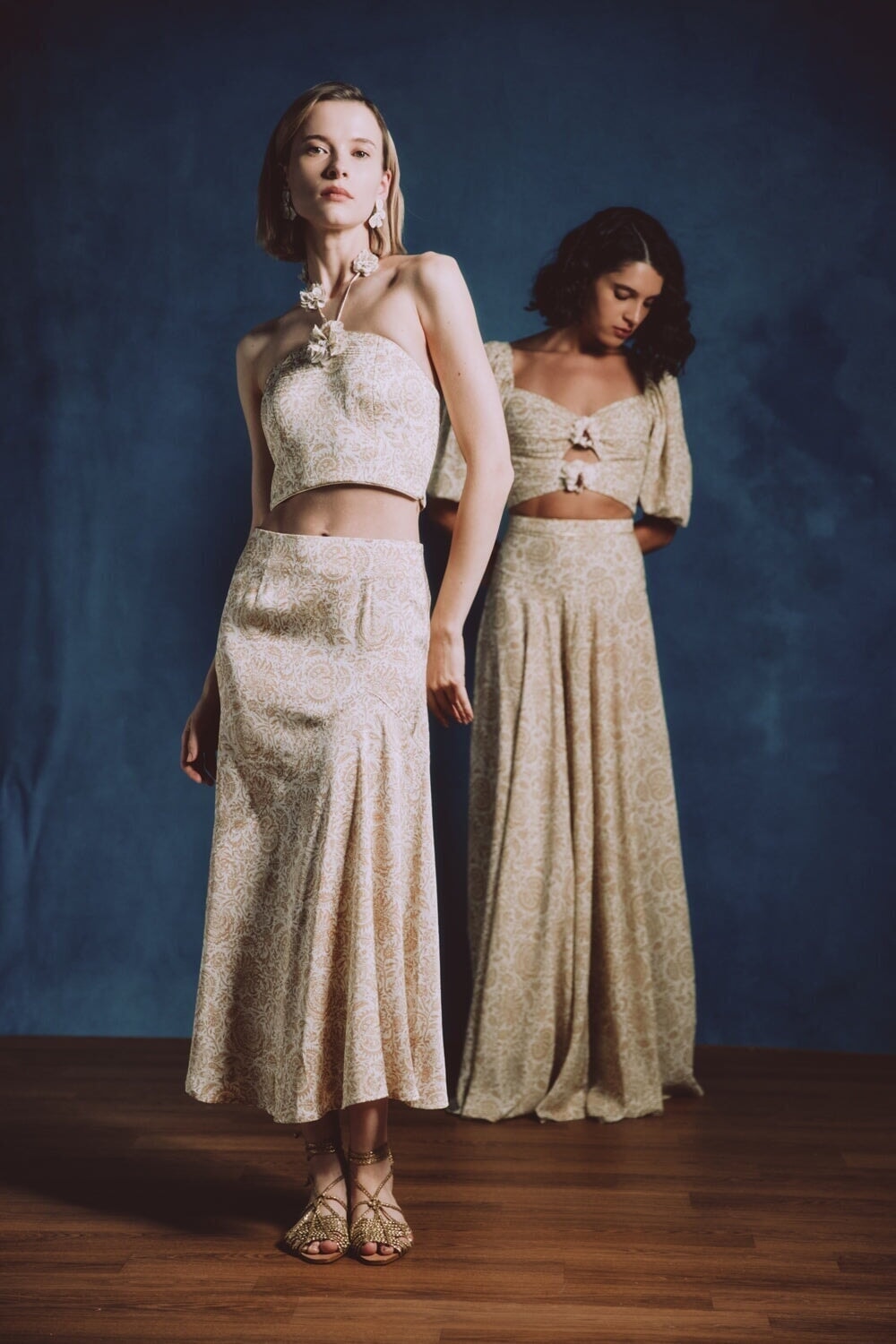 Baran Skirt - Printed Chiffon Creme Rosewater House