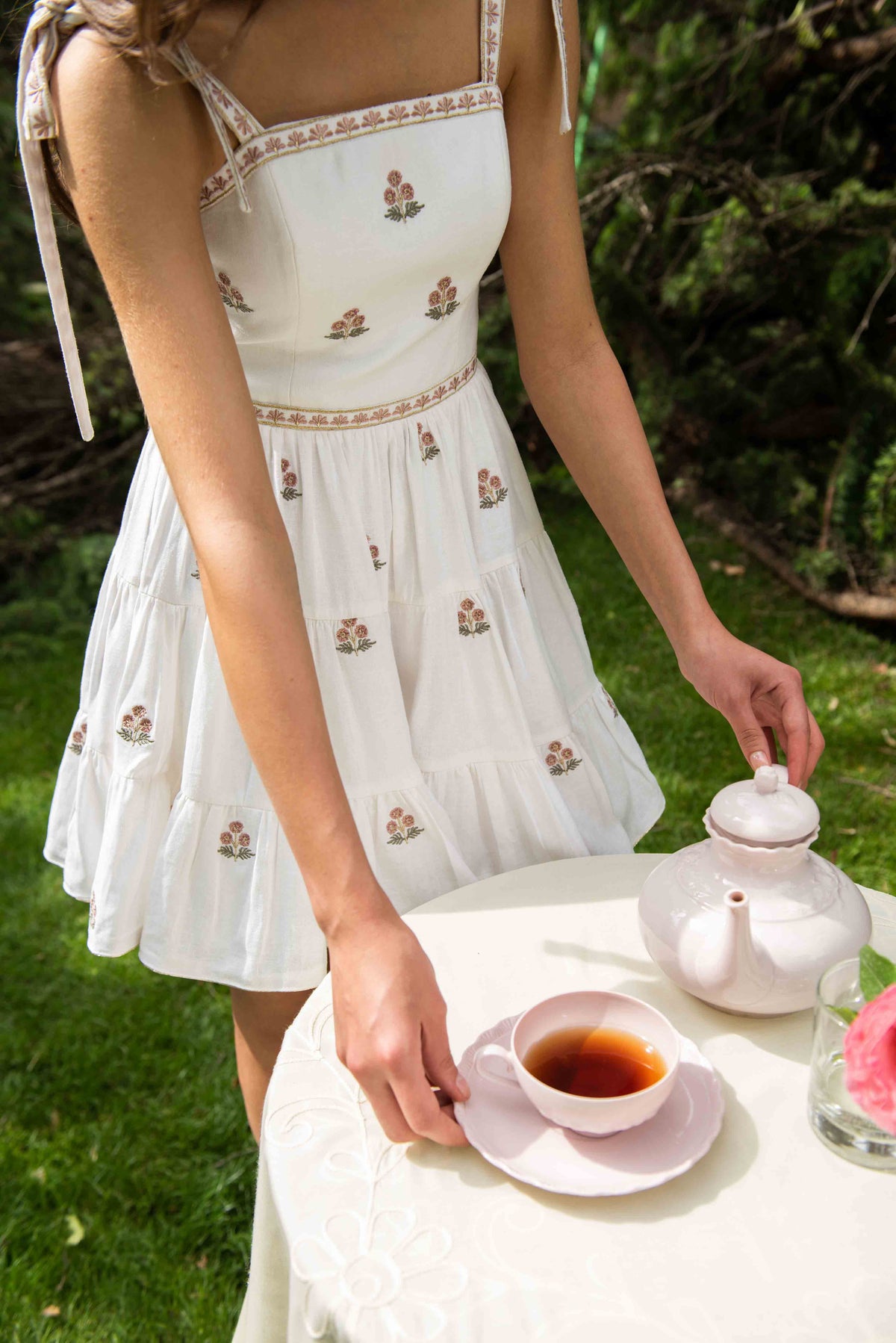 Naz Mini Dress - White & Pink Dresses - Formal Rosewater House