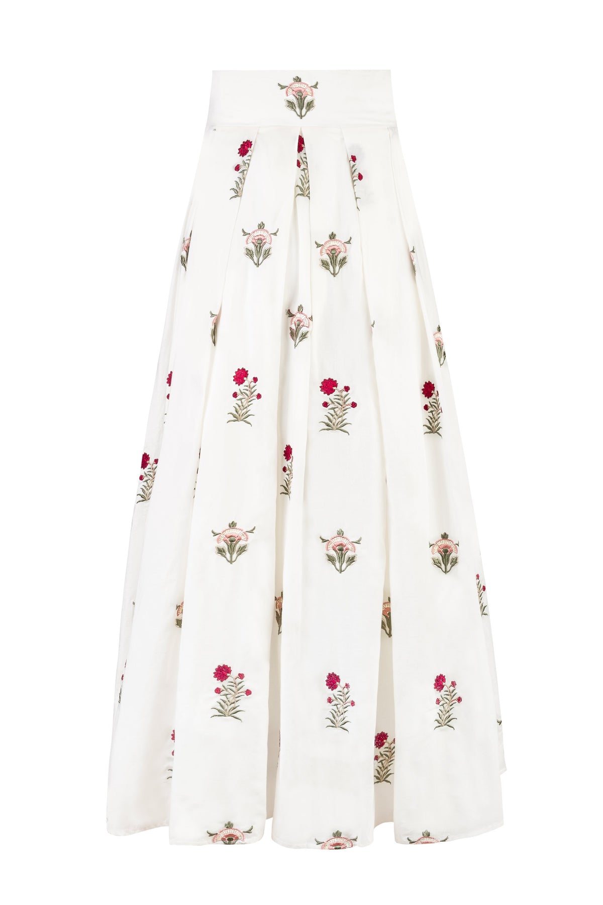 Yasmin Skirt - Fiona Embroidery Pink & Offwhite Bottoms - Skirts Rosewater House