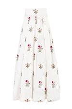 Yasmin Skirt - Fiona Embroidery Pink & Offwhite Bottoms - Skirts Rosewater House