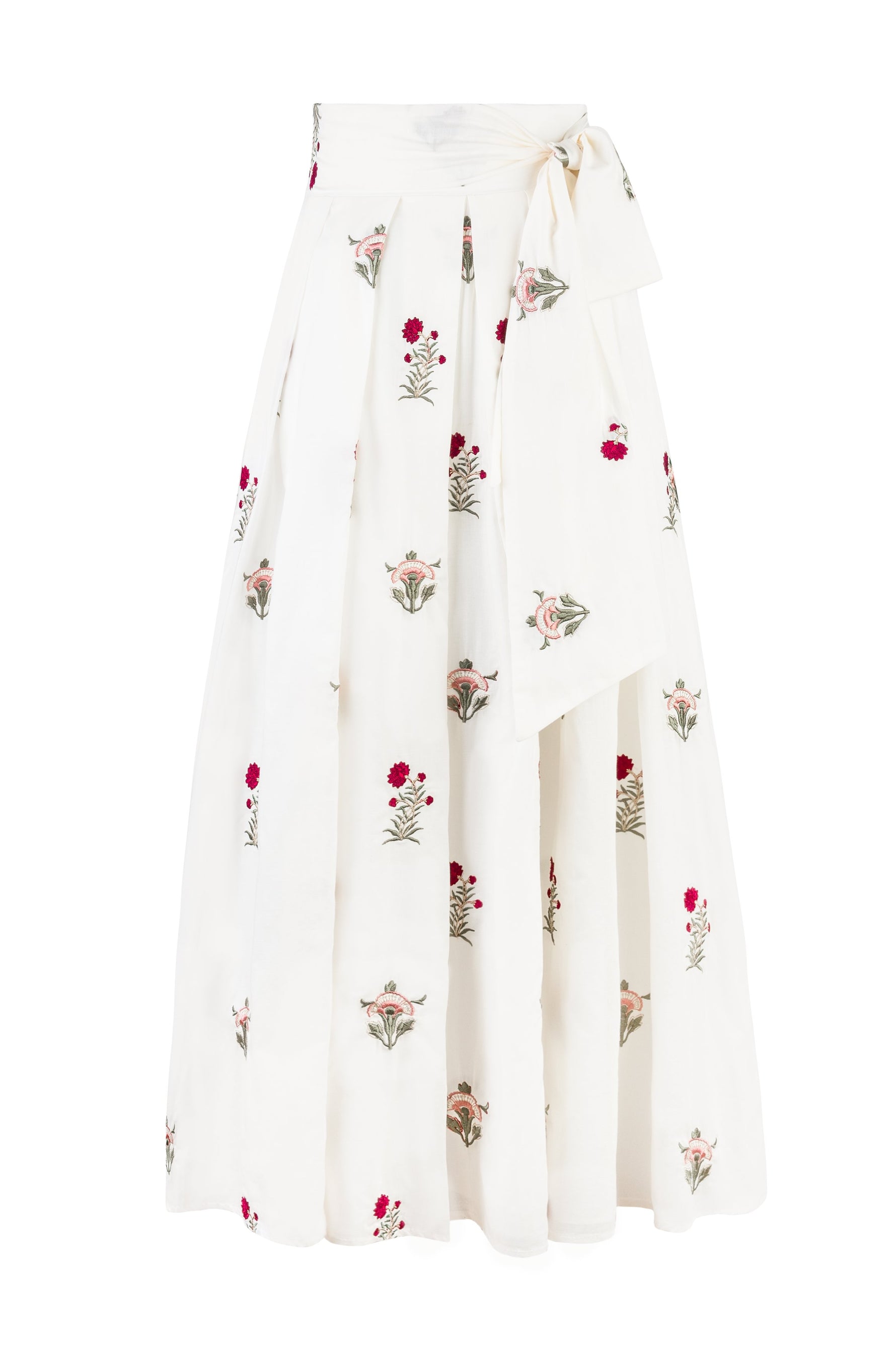 Yasmin Skirt - Fiona Embroidery Pink & Offwhite Bottoms - Skirts Rosewater House