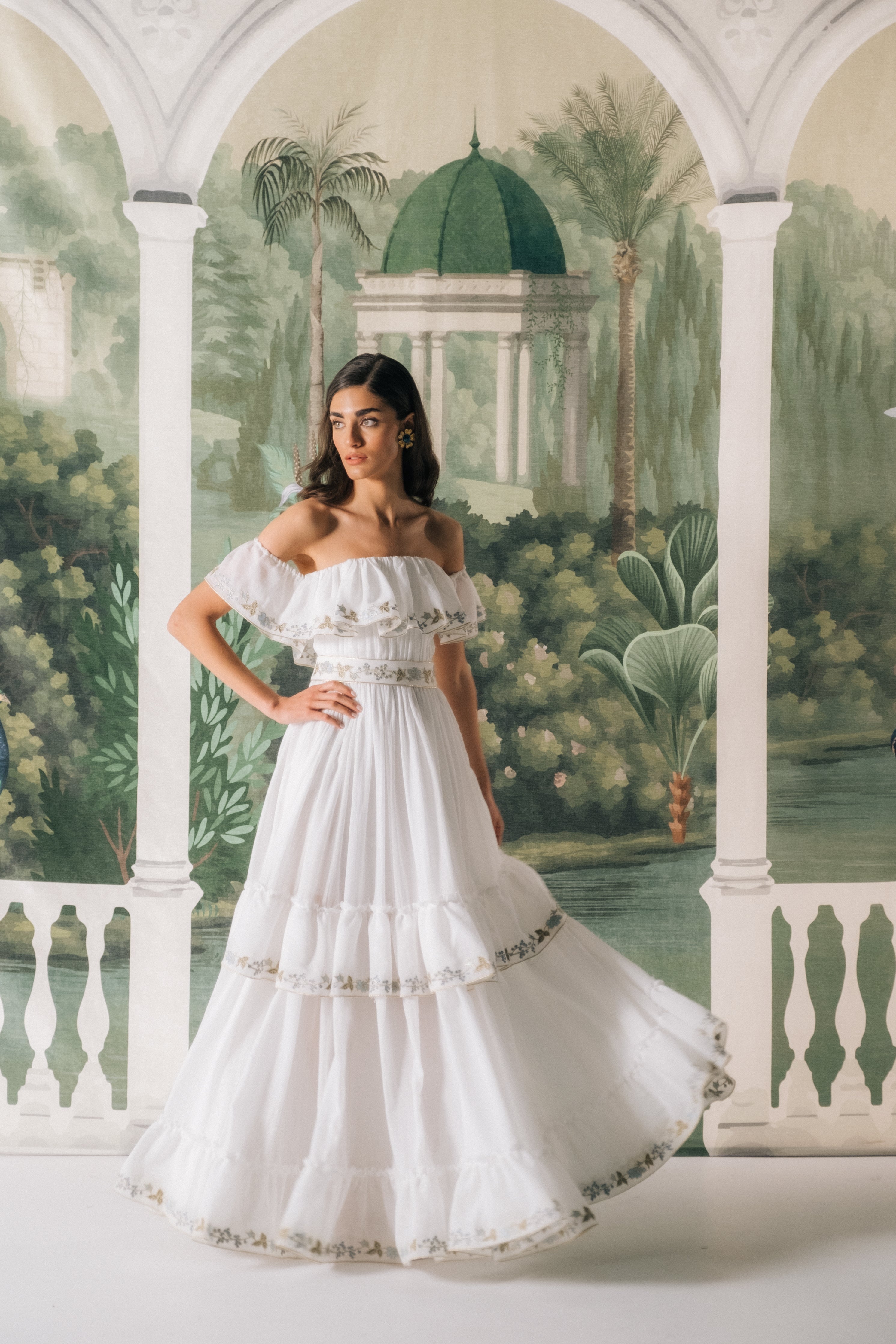 Ivy ruffle Dress - White & Blue Dresses - Formal Rosewater House